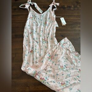 Billabong x The Salty Blonde Midi Dress XS Pink Floral Tie Straps Beach Party